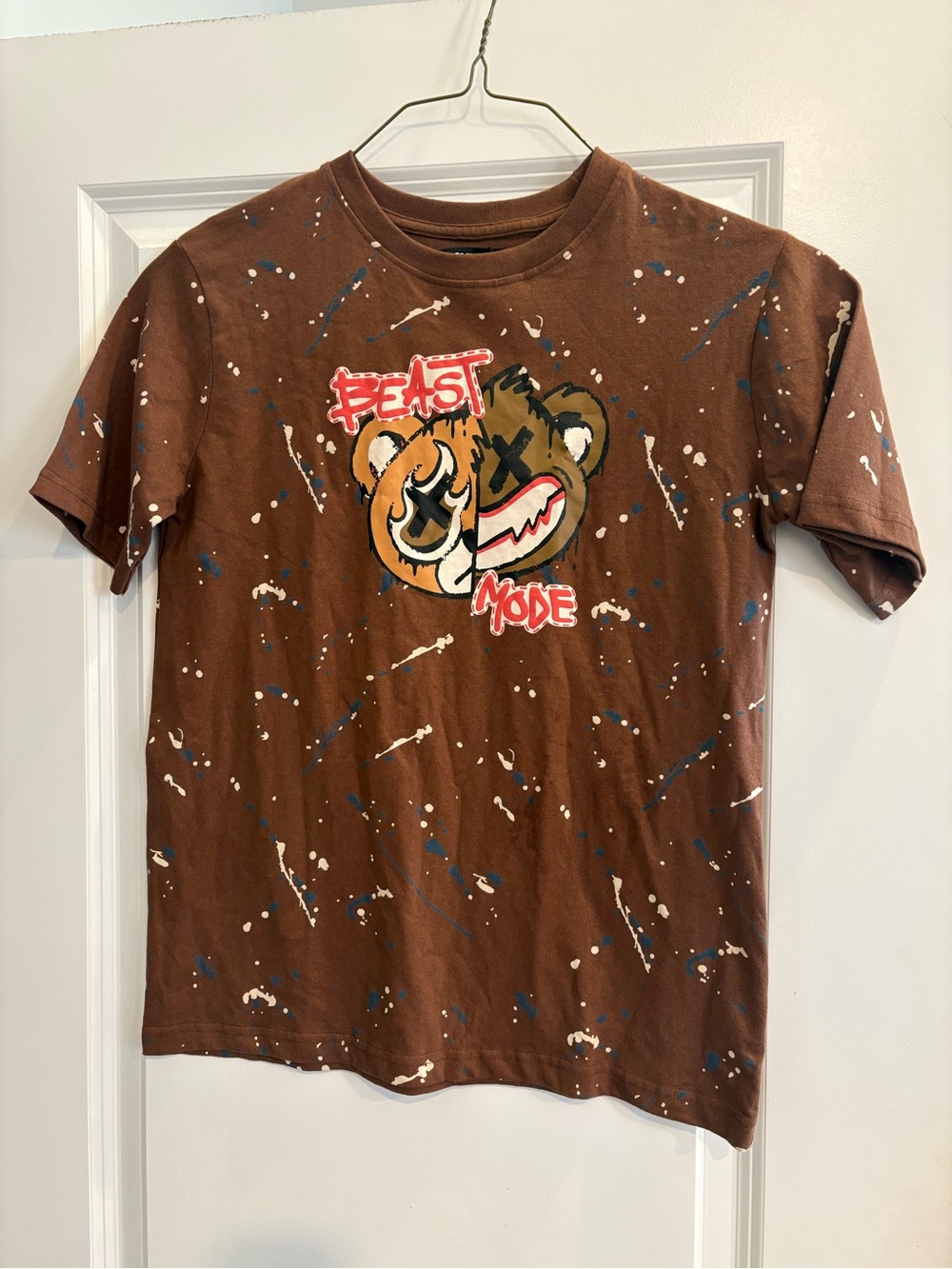Fashion Nova Brown 'Beast Mode' Graphic Kids Tee with Paint-Splash